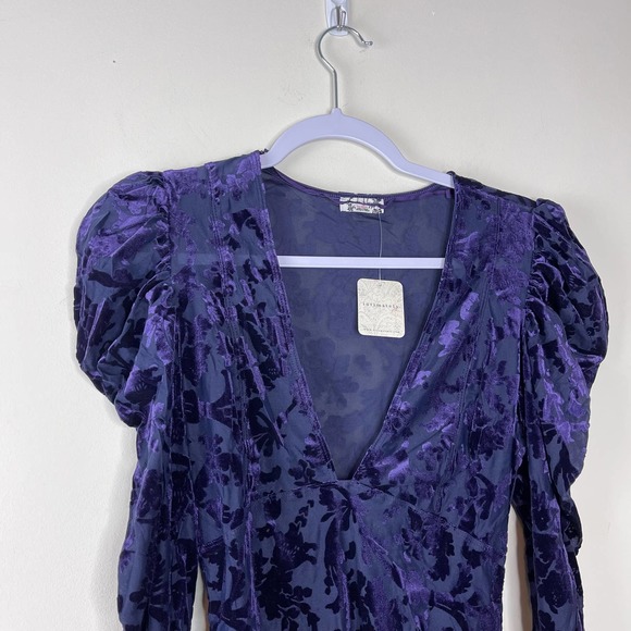 Free People Blue Deep Sea Combo Magic Hour Velvet Burnout Bodysuit NWT Medium - Picture 3 of 11